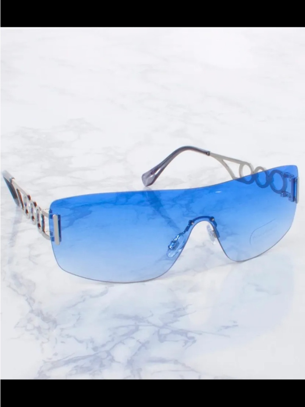 Blue Rimless Shield Sunglasses - Picture 1 of 3